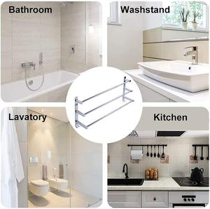 Stainless Steel Foldable Towel Rack Wall Mounted Double <b>Shelf</b> with Telescopic <b>Bar</b> Polished Bathroom Organizer - Product Image 3