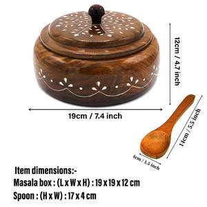 Masala Dani en bois artisanal |   Boîte à épices ronde avec 4 compartiments |   Conteneur de rangement pour la cuisine - Product Image 2
