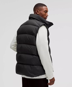 Gilet matelassé à capuche noir pour homme avec fermeture éclair, coupe-vent, épais, décontracté, pour l'hiver, coupe régulière, couleur unie, en polyester - Product Image 2