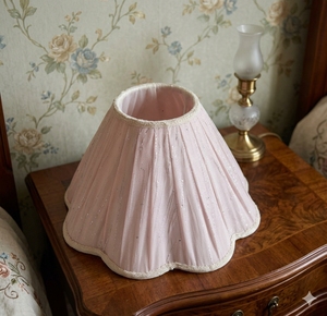 Hot Sale Handmade Scalloped Bottom Tapper Cone Lampshades Pink Linen Anna Fabric E27 Fittings Customized Iron Wire <b>Frame</b> - Product Image 1