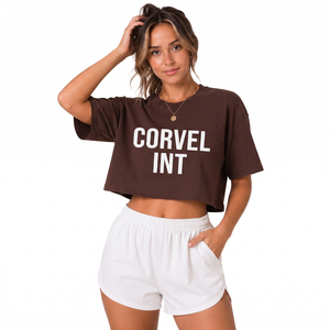 Camiseta Corta Holgada de Algodón Grueso para Mujer, Estilo Urbano, Manga Corta, para Verano, con Logotipo Personalizado OEM y Serigrafía - Product Image 1