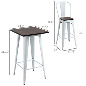 Set da Pranzo Industriale 3 Pezzi Bianco Marrone, Tavolo e Sedie Alte da Bar con Comodi Poggiapiedi per Arredamento Bistrot e Pub - Product Image 3