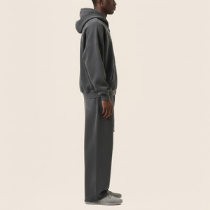 Men's Oversized Fleece Zip-Up Hoodie Jogger Set Solid Color Casual Tracksuit Breathable Cotton Sweat wear and Autumn Wear - Product Image 3