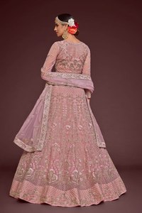 Conjunto de Lehenga Choli de Lujo en Color Rosa Cebolla con Lentejuelas y Bordado Zari, Manga Larga, Traje de Boda Indio-Pakistaní, Ghagra de 3 Piezas, Talla S - Product Image 2