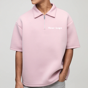 Polo de Gran Tamaño con Cierre de Cremallera de un Cuarto, Cuello Camisero, Hombros Caídos, Color Sólido, Transpirable, Estilo Urbano, ¡Venta Caliente! - Product Image 4