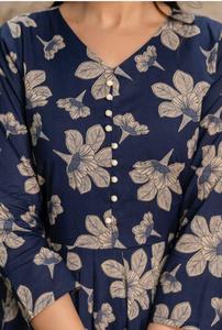 <b>Women</b> Traditional Blue Cotton Digital Print Knee-Length Quick Dry Regular Fit Casual All Season India Pakistan Style <b>Kurti</b> Set - Product Image 4