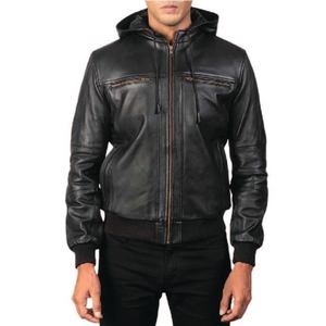 Chaqueta Bomber de Cuero Negra Premium con Capucha para Hombre y Mujer, Chaqueta de Invierno de Cuero Vacuno con Cremallera y Múltiples Bolsillos 2026 - Product Image 3