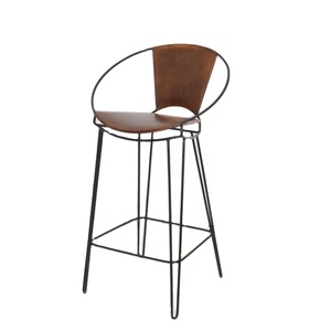 Silla de Bar, lo último en asiento moderno de cuero genuino, silla de comedor de altura ajustable con patas de diseño de horquilla de hierro para uso doméstico y hotelero - Product Image 3