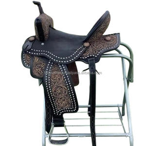 Bellamente hecho a mano de cuero genuino Western Barrel Racing Horse Saddle mejor para montar por placer con juego de tachuelas a juego - Product Image 2