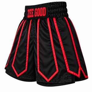 Zee Good Boxing Shorts <b>Men</b> <b>Skirt</b> Black Red Trim Heat Transfer Printing Regular Fit Breathable Polyester Adult Martial Arts Wear - Product Image 2