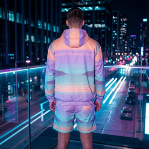 Ensemble veste coupe-vent imperméable et short – Survêtement d'été personnalisé en nylon léger avec sweat à capuche et pantalon de jogging - Product Image 3