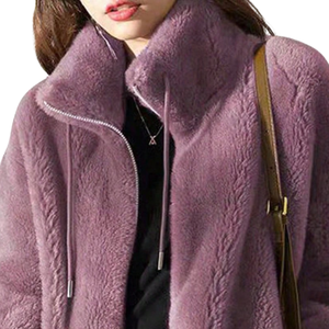 Womens Oversized Sherpa Fleece 100% Polyester <b>Thick</b> Jacket Soft Warm <b>Winter</b> Zip <b>Coat</b> High Neck Long Sleeve Casual Outdoor Teddy - Product Image 4