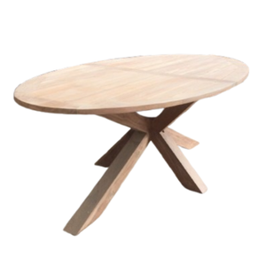 Table à manger ovale en bois Barkington avec des pieds croisés uniques, conçue pour la salle à manger. - Product Image 1
