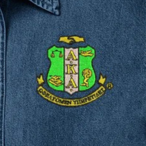 AKA Denim Crest Shirt Women Short Sleeve Button Down Embroidered AKA Casual Denim <b>Top</b> <b>Navy</b> Blue Greek Sorority Wear - Product Image 3