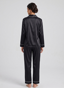 Women Satin Pajama Set Long Sleeve Button <b>Down</b> Solid Color Classic Sleepwear Suit Women's Nightwear Shirts <b>Trouser</b> Set Ladies - Product Image 3