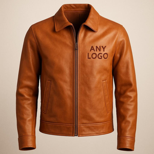 Genuine Sheep Skin Leather Moto <b>Biker</b> <b>Jacket</b> Custom Vintage Stand Collar Front Logo High Quality Winter <b>Jacket</b> - Product Image 1