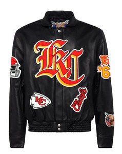 Chaqueta de Cuero Completa Estilo Inglés Antiguo de los Kansas City Chiefs en Color Negro - Product Image 1