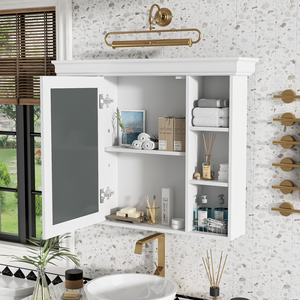 Modern 35 X 28 White Wall Mounted Bathroom Storage Cabinet with <b>Mirror</b> <b>Door</b> Medicine Cabinet Bathroom Shelves - Product Image 2