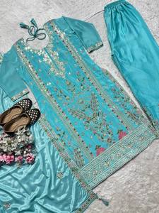 Ensemble de 3 pièces en soie georgette de créateur, salwar kameez élégant et luxueux, vêtements ethniques indiens pour les mariages et les occasions de fête en été et en hiver - Product Image 6