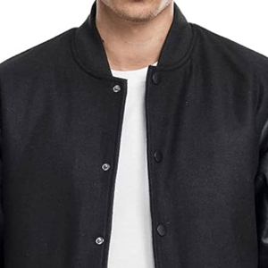 Blouson universitaire décontracté pour homme en velours côtelé noir de haute qualité 2026 avec manches en similicuir, col montant et simple boutonnage - Product Image 4