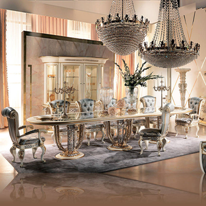 ชุดโต๊ะรับประทานอาหารหรูหราสไตล์บาโรก Royal Prestige พร้อมเก้าอี้หุ้มเบาะลายฉลุสีทอง คอลเลคชั่นเฟอร์นิเจอร์คลาสสิกสไตล์ยุโรป - Product Image 1