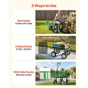 Carrello da Giardino Robusto con Sedile, Capacità 227 kg, Sgabello in Acciaio e Vassoio Porta Attrezzi, Carrello da Lavoro con Ruote - Product Image 5