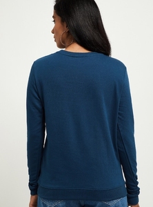 Sudadera de Manga Larga con Cuello Redondo para Mujer, Color Azul Marino, Estampado de Letras, Informal, de Algodón, Transpirable, para Otoño - Product Image 5