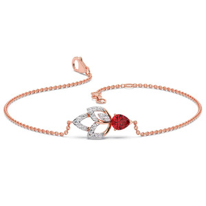 <b>Red</b> Teardrop Floral Diamond <b>Bracelet</b> with Rose Gold Chain and Layered Leaf Center Design - Product Image 2