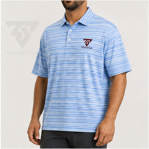 Polo rayé bleu et blanc pour homme Trackstar, manches courtes, col boutonné, chemise de golf décontractée, logo personnalisé - Product Image 3