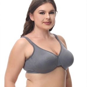 Full Cup Underwire Breathable Solid Knitted Ultra Thin Everyday Womens Plus Size H Cup Adjusted-straps Bra - Product Image 3