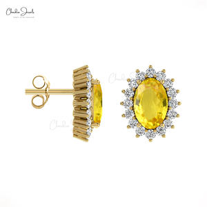 Mega soldes pour la Journée de la Femme : Boucles d'oreilles en or fin 14 carats avec diamants et saphirs jaunes 1,16 carat, style halo, prix d'usine - Product Image 3