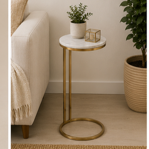 Modern Round Marble Top Coffee <b>Table</b> with <b>Gold</b> Brass Frame Living Room Furniture Decorative <b>Side</b> <b>Table</b> - Product Image 2