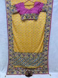 Sari de Seda Chinnon Suave PinkCityBlocks, Estampado Hermoso, para Bodas, Fiestas, Estilo Indio y Pakistaní, Color Cobre - Product Image 2