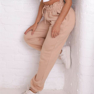 <b>Women's</b> <b>Beige</b> High Waist <b>Jogger</b> Sweatpants Elastic Cuff Loose Fit Ankle-Length Solid Color Side Pockets Breathable Cotton Pants - Product Image 6