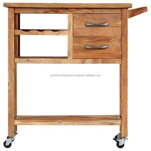 Chariot de bar de cuisine en bois massif de qualité supérieure avec tiroirs et roulettes, îlot roulant, meuble de rangement moderne pour la maison et l'hôtel - Product Image 6