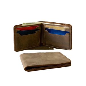<b>Men's</b> Genuine Leather Slim <b>Wallet</b> With Striped Lining Fold Closure Card Holder Short Length Minimalist Design - Product Image 2