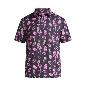 Chemise à manches courtes pour homme, imprimé flamant rose et ananas, décontractée, respirante, tricotée en polyester/coton, pour le golf - Product Image 5