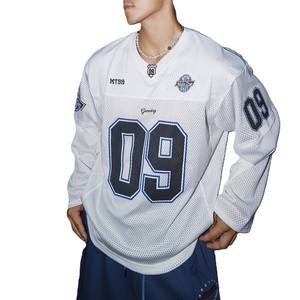 Camiseta Oversize de Manga Larga de Malla para Fútbol Americano, Estilo Urbano con Hombros Caídos, Diseño Gráfico Hip Hop, Camiseta de Equipo, Marca Privada OEM al por Mayor - Product Image 1