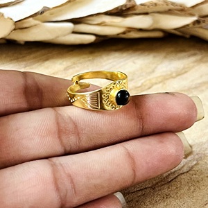 New Arrival Boho Tribal Bohemia Bezel Setting <b>Tiger</b> <b>Eye</b> Ethnic Brass <b>Ring</b> Women 18k Gold Plated Engraved Band Statement - Product Image 5