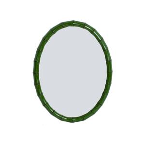Miroir ovale de coiffeuse en bambou artisanal de la collection Signature, finition laquée vert foncé brillant, miroir laqué pour intérieur - Product Image 1