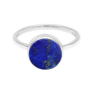 Solid 925 Sterling Silver Minimalist Round Cut <b>Lapis</b> <b>Lazuli</b> Gemstone <b>Ring</b> Vintage Handmade Boho Style Wedding And Party Jewelry - Product Image 1
