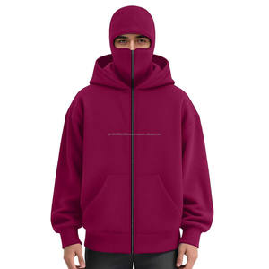 Sweat à capuche en polaire chaud avec fermeture éclair, veste d'hiver, design à fermeture éclair intégrale, masque facial, logo personnalisé disponible - Product Image 4