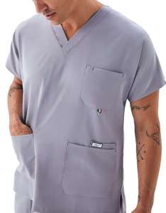 Men V-Neck <b>Scrub</b> Set Short Sleeve Top & Pants Grey Cotton Polyester Woven Hospital <b>Uniform</b> Spandex Polyester V-Neck <b>Scrubs</b> - Product Image 5