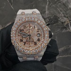 Reloj de Pulsera para Hombre, Estilo Urbano, Mecánico, con Correa de 16 mm, Esfera Blanca Semi-escarchada, Diamantes Moissanite VVS, Acero Inoxidable, Hecho a Mano y Personalizado - Product Image 1