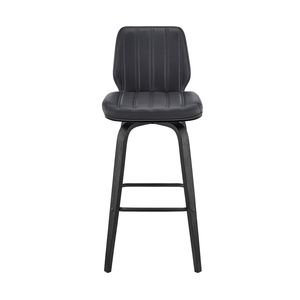 Taburete giratorio Renee de 26 pulgadas en piel sintética gris y madera negra, muebles duraderos y elegantes - Product Image 3