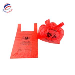 Sac Plié pour Déchets Médicaux Infectieux Biohazard Rouge, Jetable, en PEHD, Impression Gravure, Certifié ISO, Sécurité Hospitalière - Product Image 1