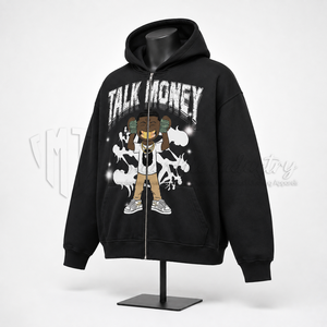 Sudadera con capucha y cremallera para hombre, negra, con estampado gráfico, estilo urbano, hip hop, con estampado de dibujos animados, de forro polar, personalizada, OEM, al por mayor - Product Image 3