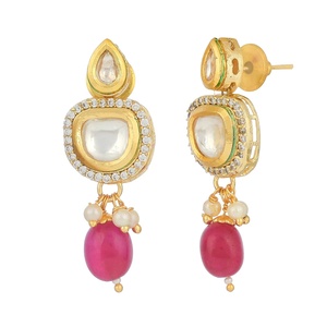 RAY FINE ORNATES - Juego de Collar y Pendientes Kundan Chapados en Oro de 22K con Rubíes y Circonitas, Joyería Nupcial India, Certificado IGI, Precio de Fábrica - Product Image 3