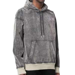 Sweat à capuche unisexe vintage déchiré et délavé à l'acide avec strass, coupe oversize, style streetwear, vente en gros - Product Image 2