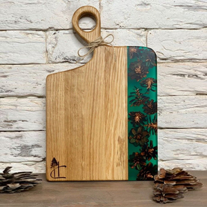 This Stunning Wooden Chopping Board Duo Features Vivid Green Resin Inlays Packed With Artistic <b>Pinecones</b> For Cutting Vegies - Product Image 3